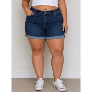 AMAZON ESSENTIALS Women Dark Wash Denim Bermuda Shorts Cuffed Roll Hem Jean S 16